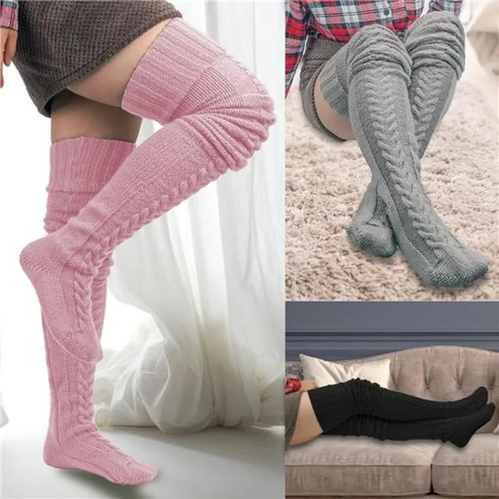 VETHIN Women's Cable Knit Thigh High Socks - Over Knee High Long Leg Stockings